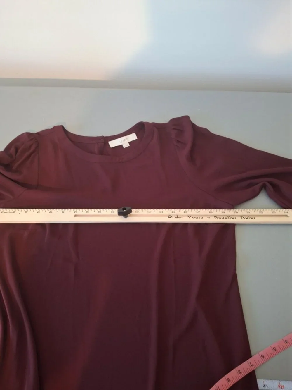 LOFT Womens M Burgundy Puff Sleeve Blouse Smocked Cuff Romantic Career Work Top